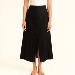 Dissh Linen Split Front Midi Skirt Black Size 2